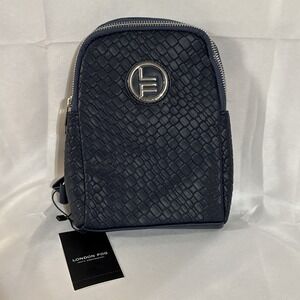 London Fog Broadway Woven Sling Crossbody Navy NWT Double Compartment $68